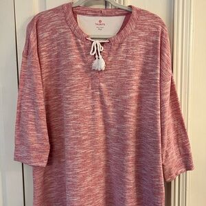 Talbots Pink XL Petite XLP Heathered Top White Tassel Tie